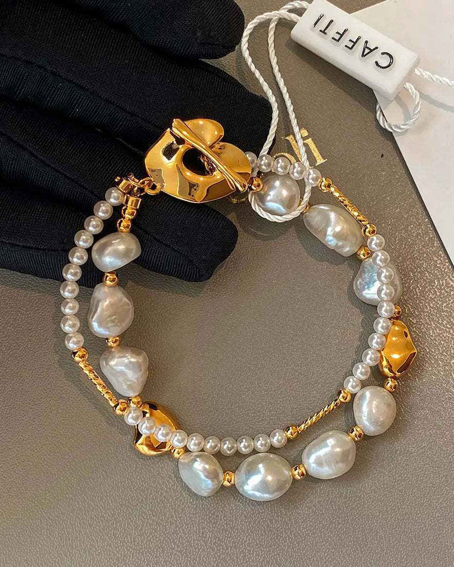Natural Freshwater Baroque Genuine Pearl Bracelet Stackable for Women