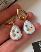 Natural Freshwater Baroque Pearl Hexagram Star Earrings