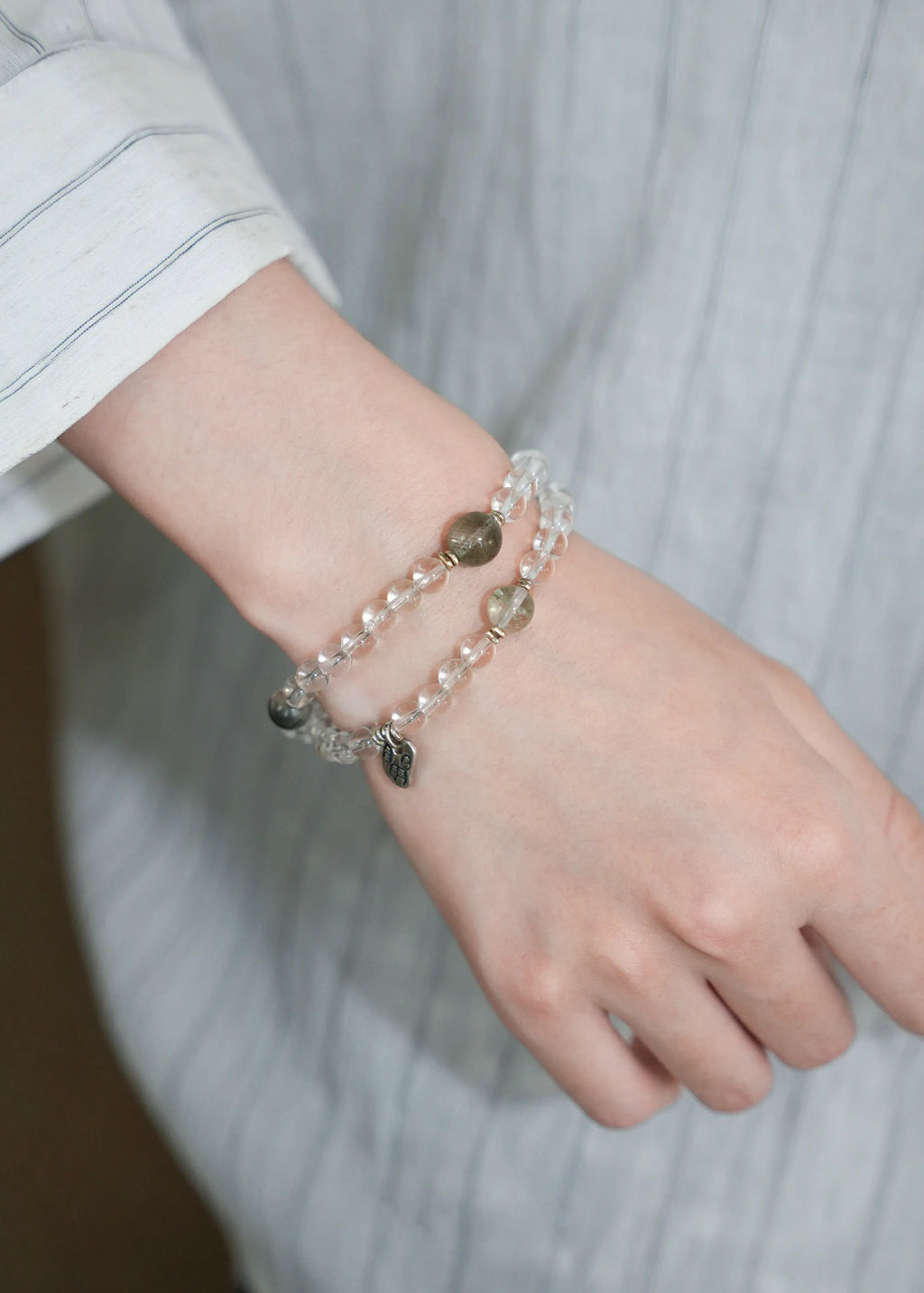 Natural High-Clarity White Crystal & Green Phantom Quartz Women's Wealth Bracelet