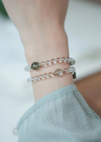 Natural High-Clarity White Crystal & Green Phantom Quartz Women's Wealth Bracelet