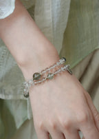 Natural High-Clarity White Crystal & Green Phantom Quartz Women's Wealth Bracelet