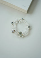 Natural High-Clarity White Crystal & Green Phantom Quartz Women's Wealth Bracelet
