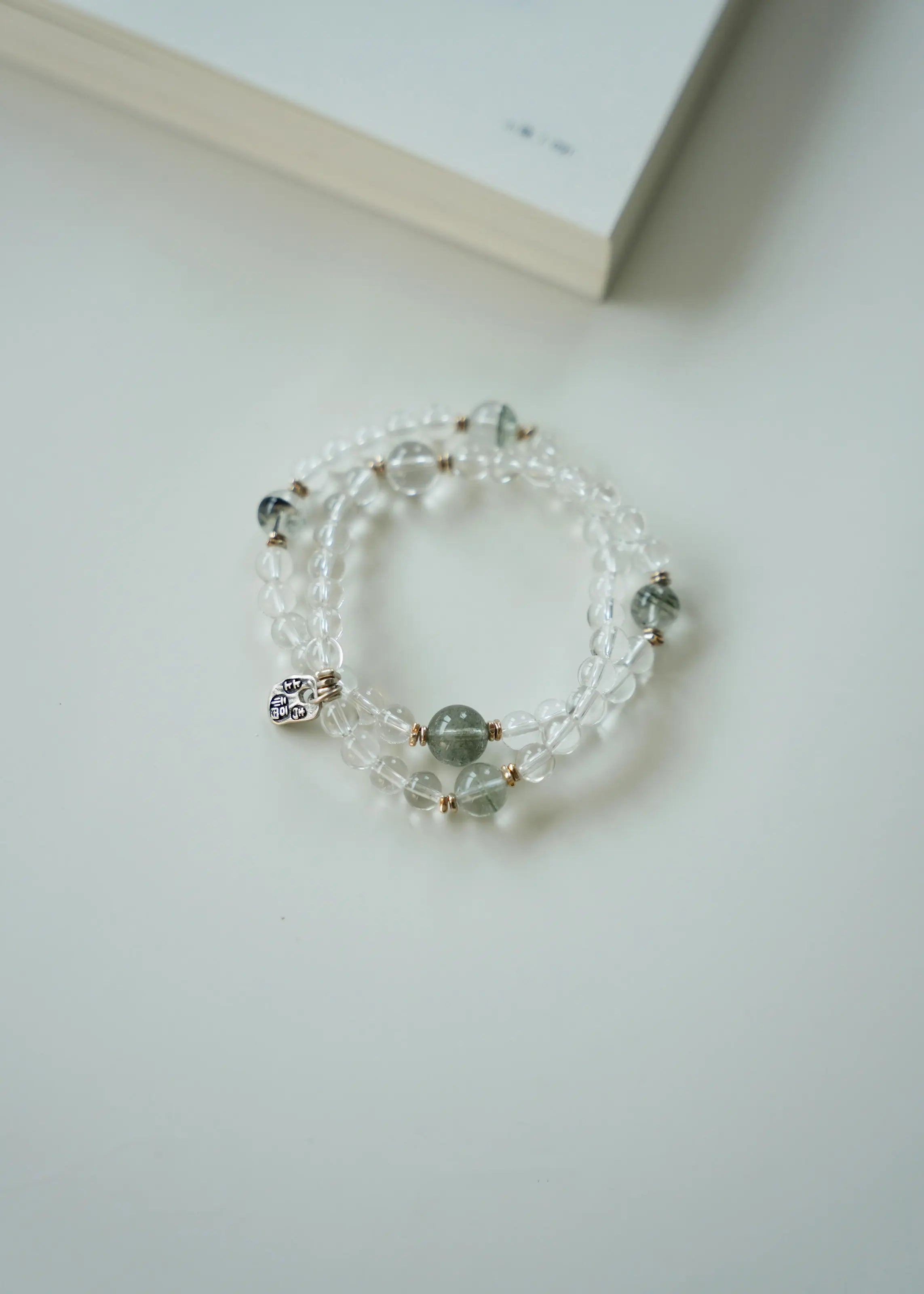 Natural High-Clarity White Crystal & Green Phantom Quartz Women's Wealth Bracelet