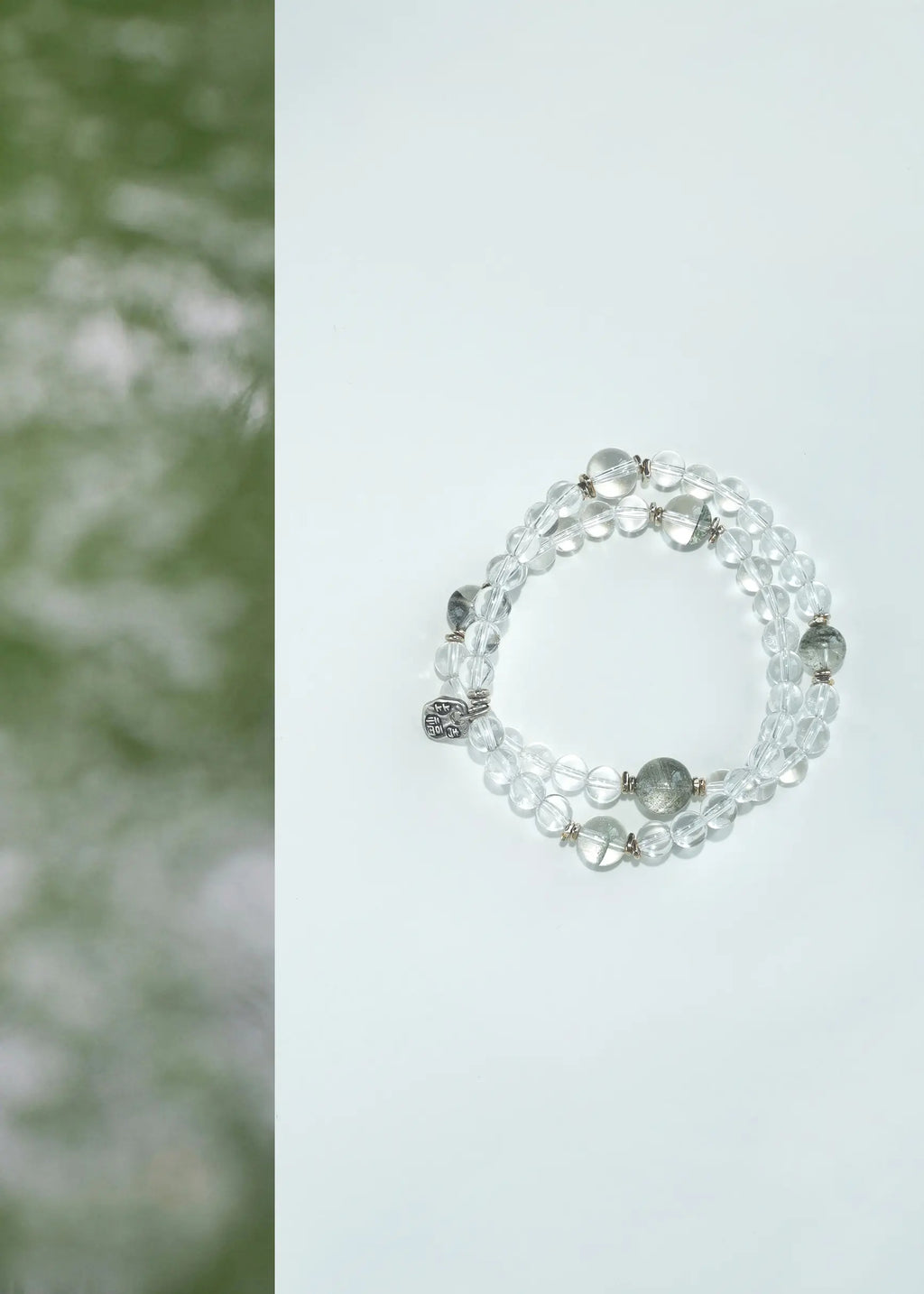 Natural High-Clarity White Crystal & Green Phantom Quartz Women's Wealth Bracelet