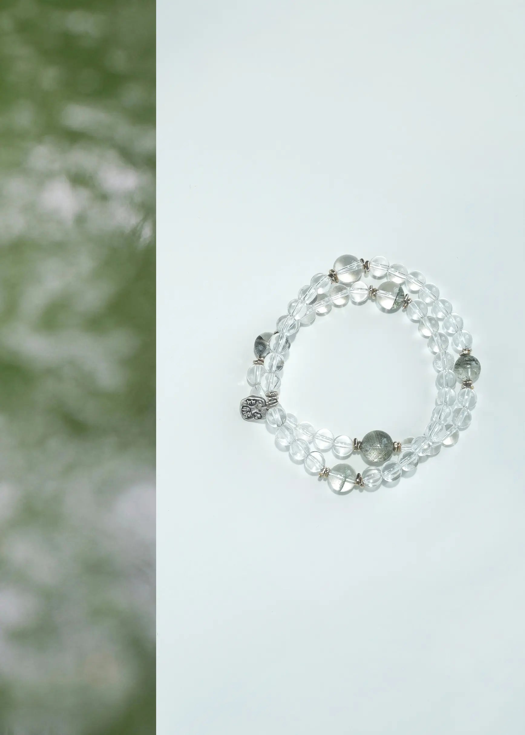 Natural High-Clarity White Crystal & Green Phantom Quartz Women's Wealth Bracelet