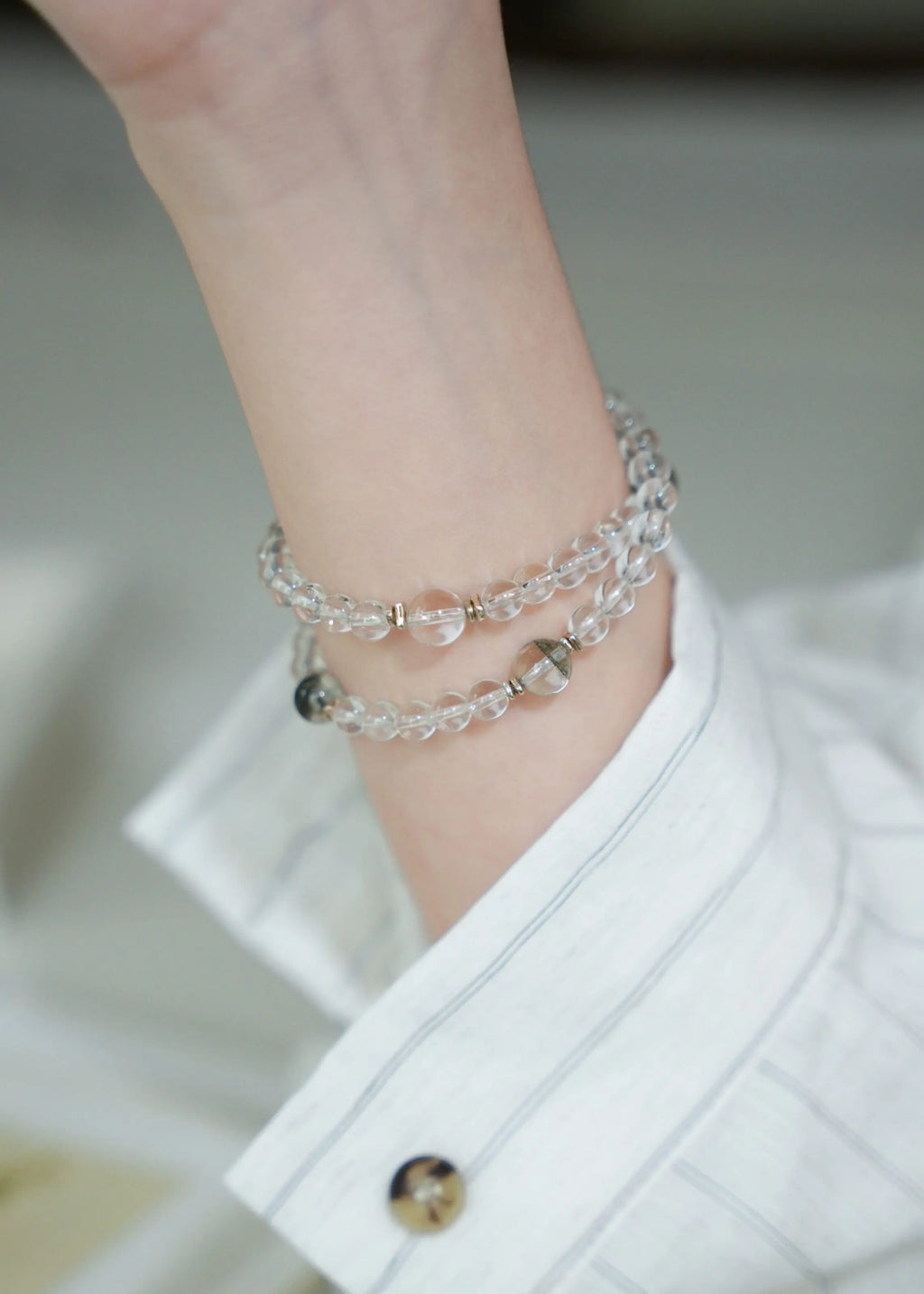 Natural High-Clarity White Crystal & Green Phantom Quartz Women's Wealth Bracelet
