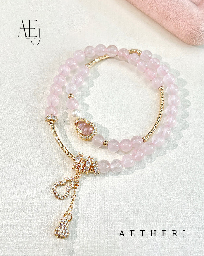 Natural Rose Quartz Double-Row Bracelet for Self-Love, Heart Healing & Daily Calm