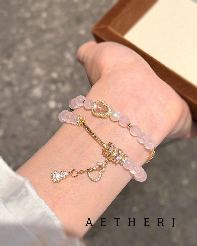 Natural Rose Quartz Double-Row Bracelet for Self-Love, Heart Healing & Daily Calm