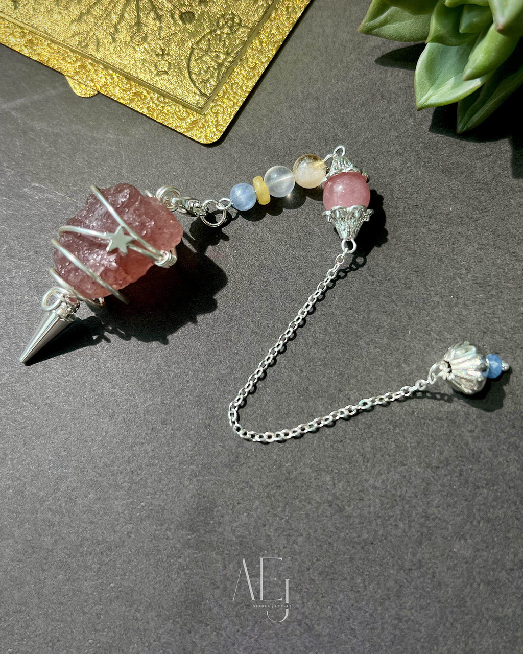 Natural Strawberry Quartz Pendulum for Love, Healing & Frequency Alignment