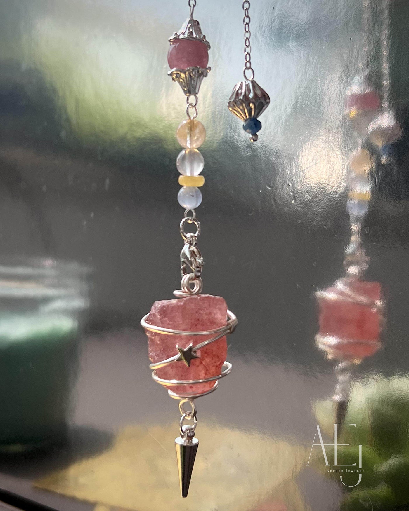 Natural Strawberry Quartz Pendulum for Love, Healing & Frequency Alignment