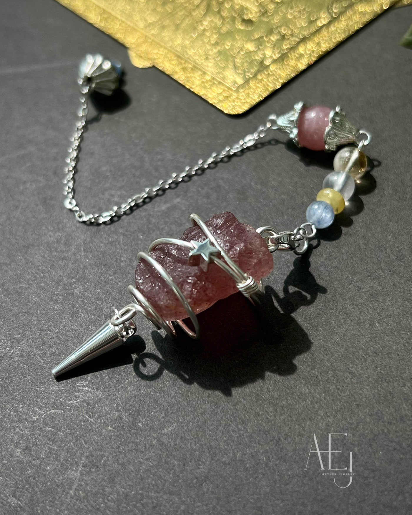 Natural Strawberry Quartz Pendulum for Love, Healing & Frequency Alignment