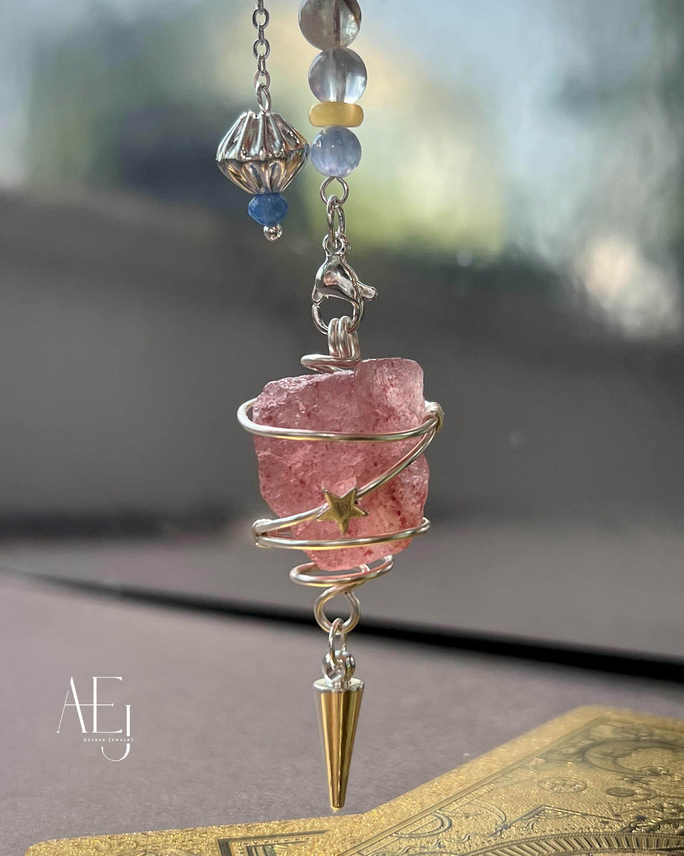 Natural Strawberry Quartz Pendulum for Love, Healing & Frequency Alignment