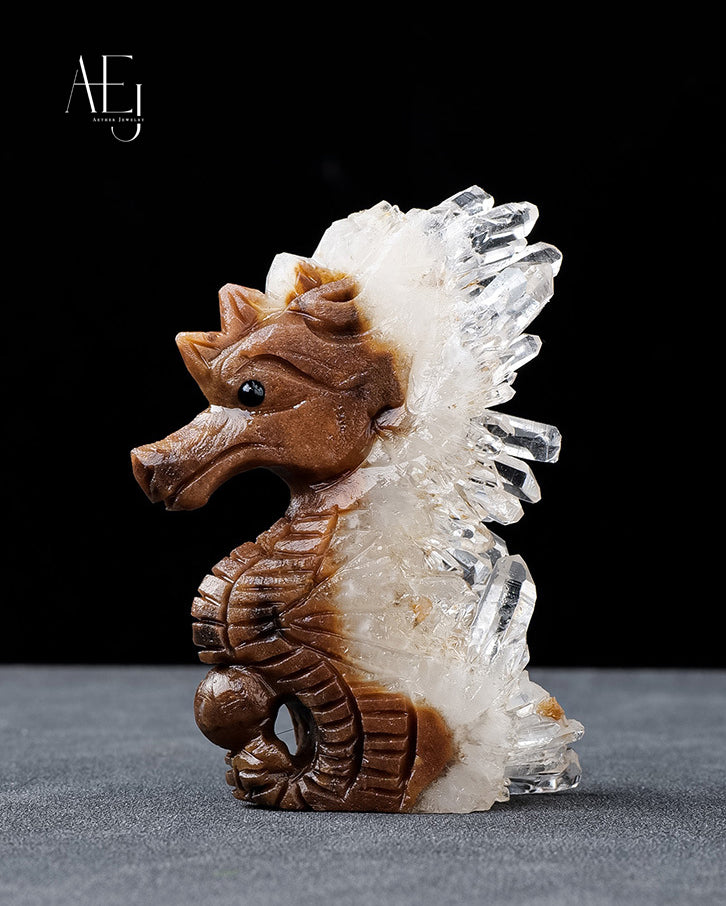 Natural White Crystal Cluster Seahorse for Energy Purification & Spiritual Decor