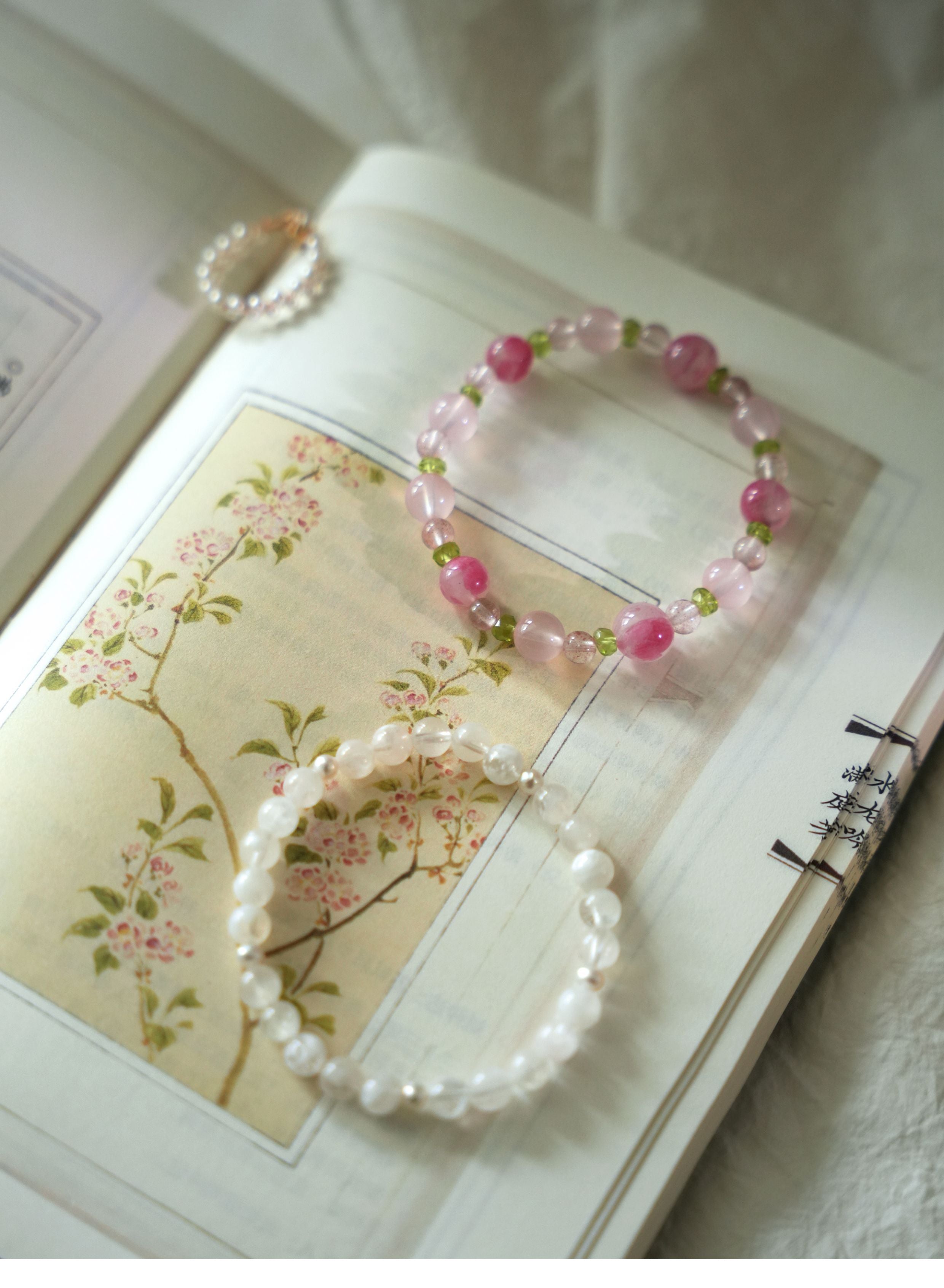 Original｜Pink crystal and peridot bracelet｜festival gift