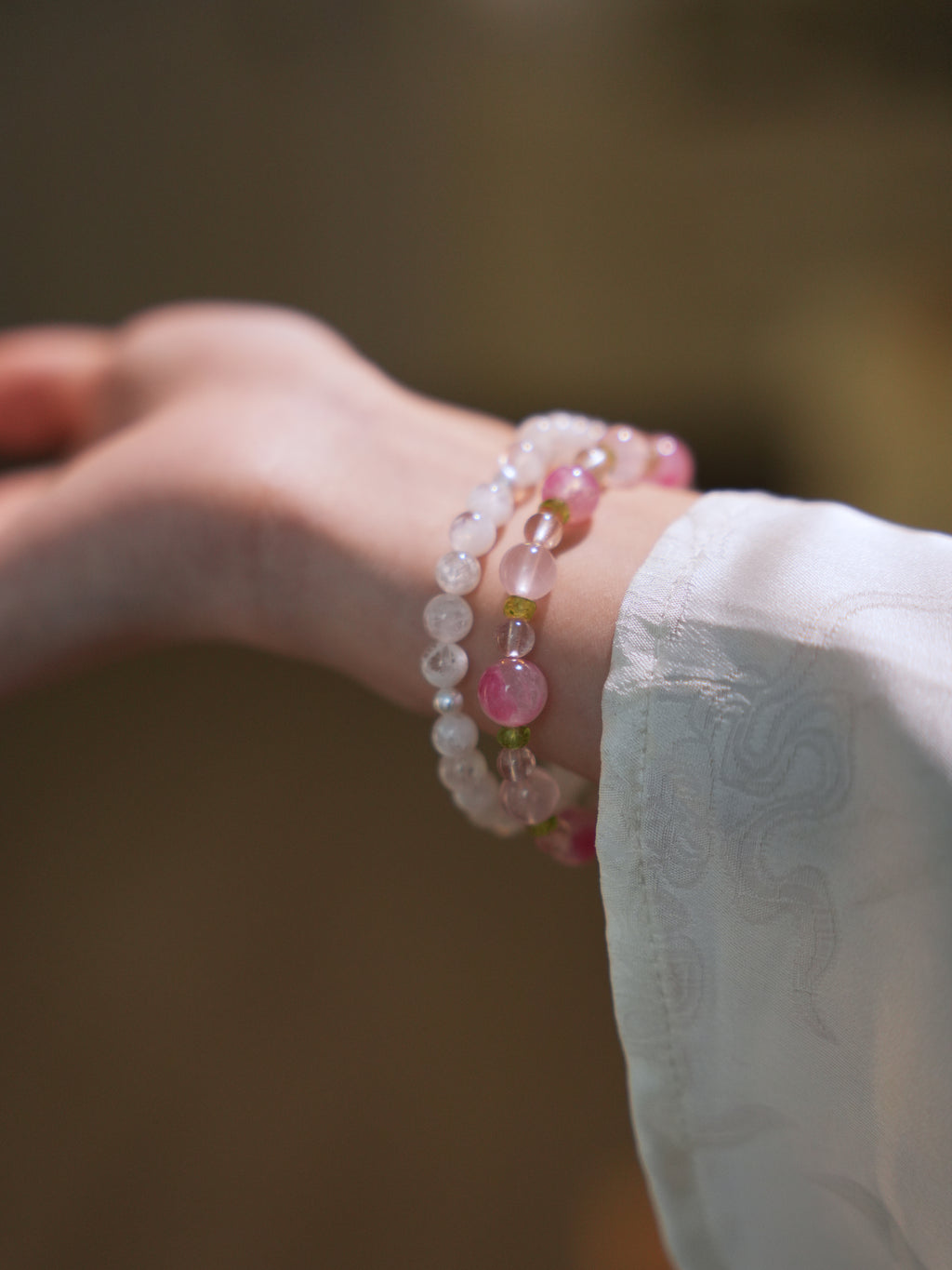 Original｜Pink crystal and peridot bracelet｜festival gift