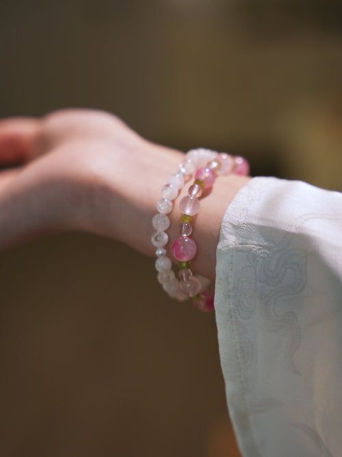 Original｜Pink crystal and peridot bracelet｜festival gift