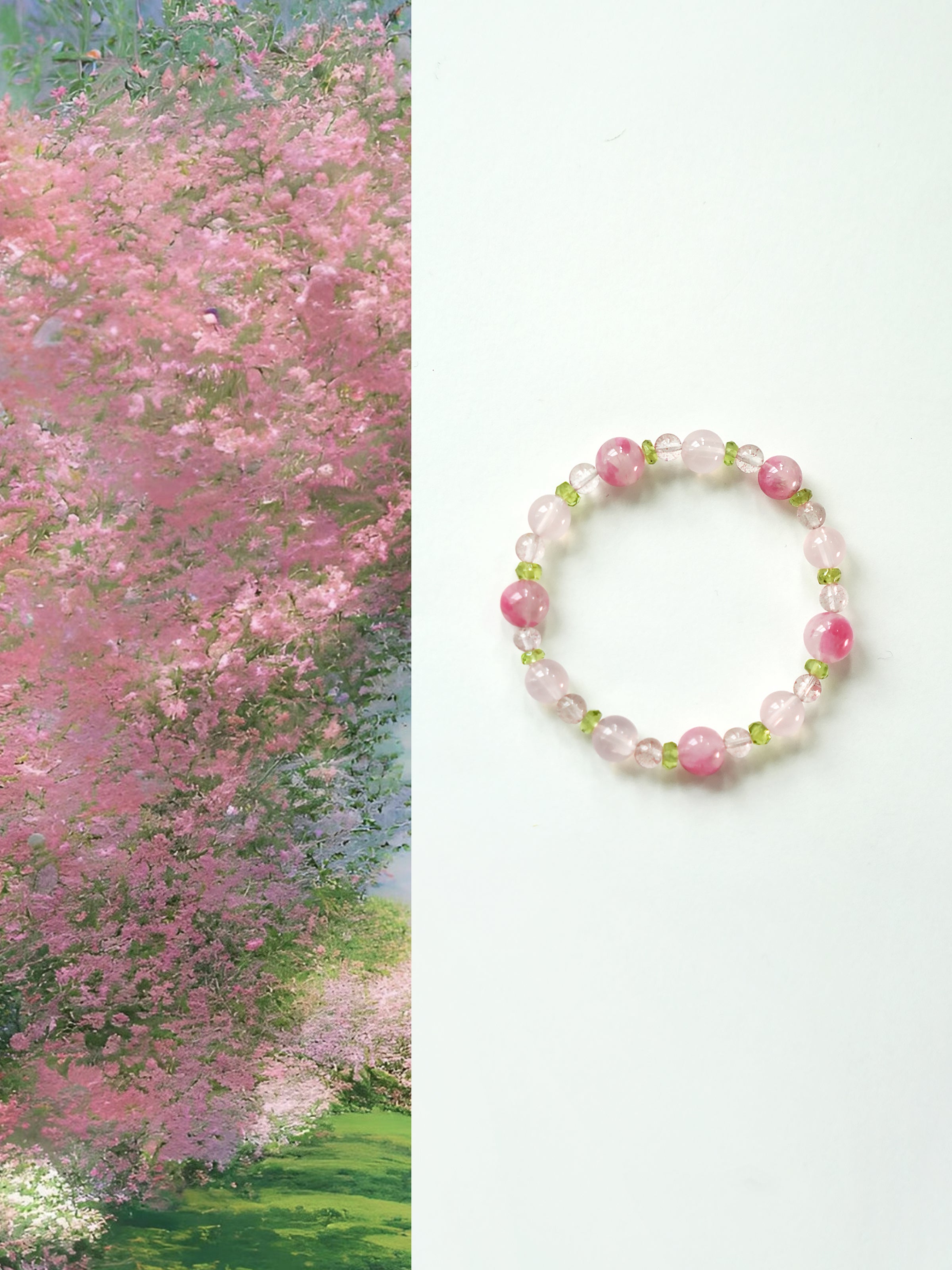 Original｜Pink crystal and peridot bracelet｜festival gift