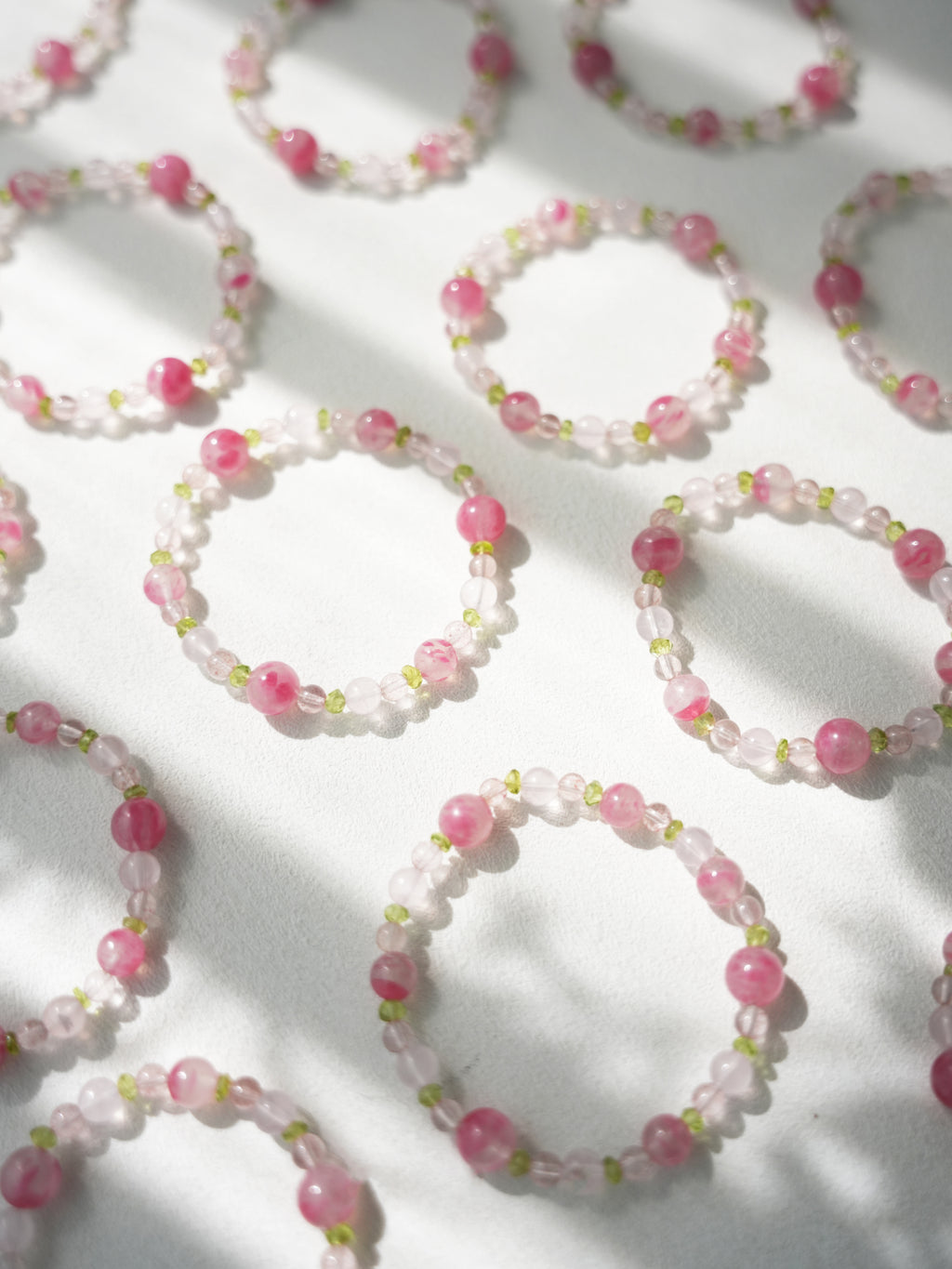 Original｜Pink crystal and peridot bracelet｜festival gift