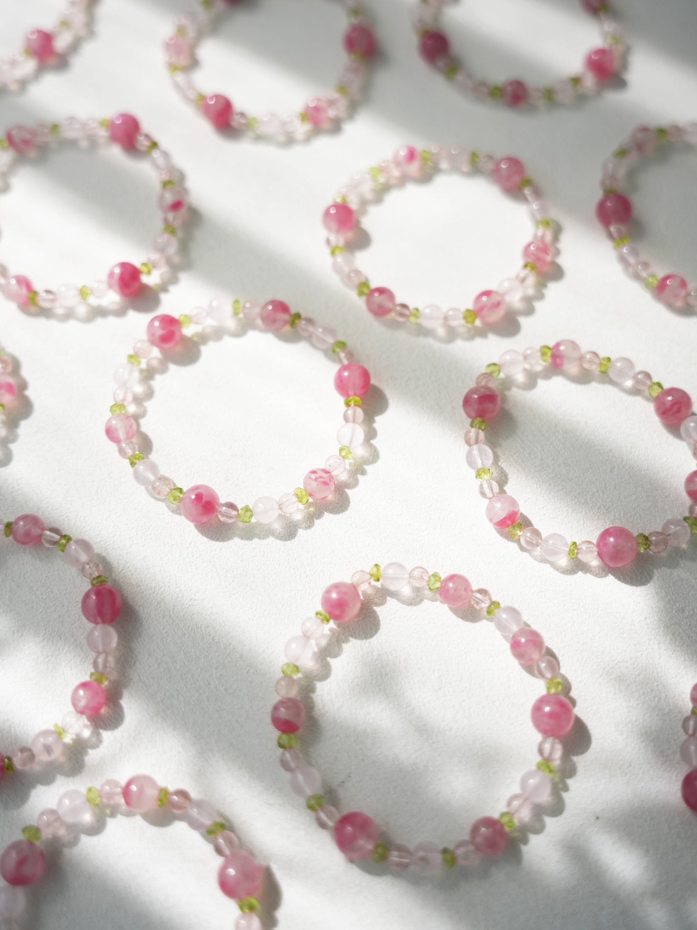 Original｜Pink crystal and peridot bracelet｜festival gift