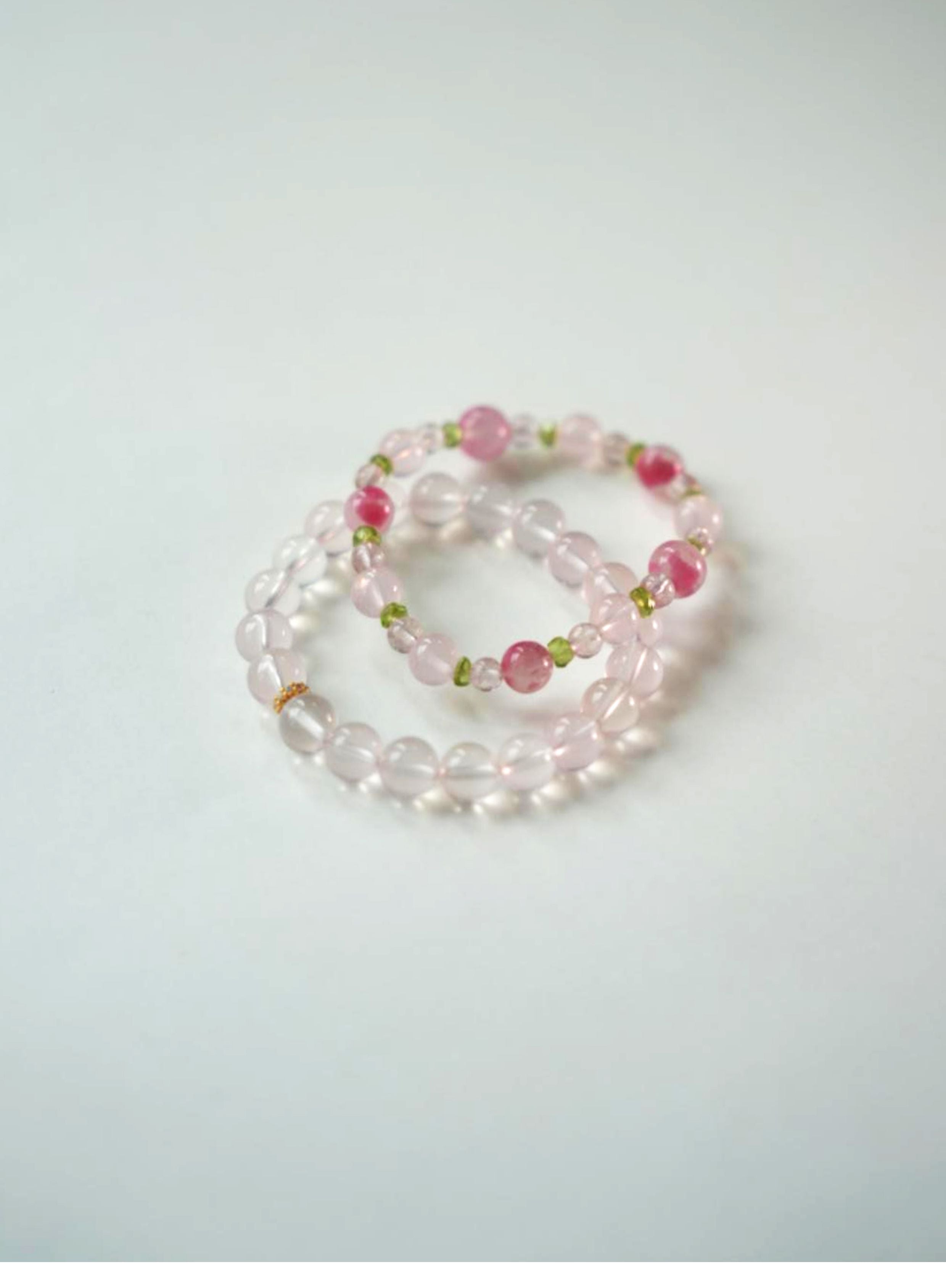Original｜Pink crystal and peridot bracelet｜festival gift