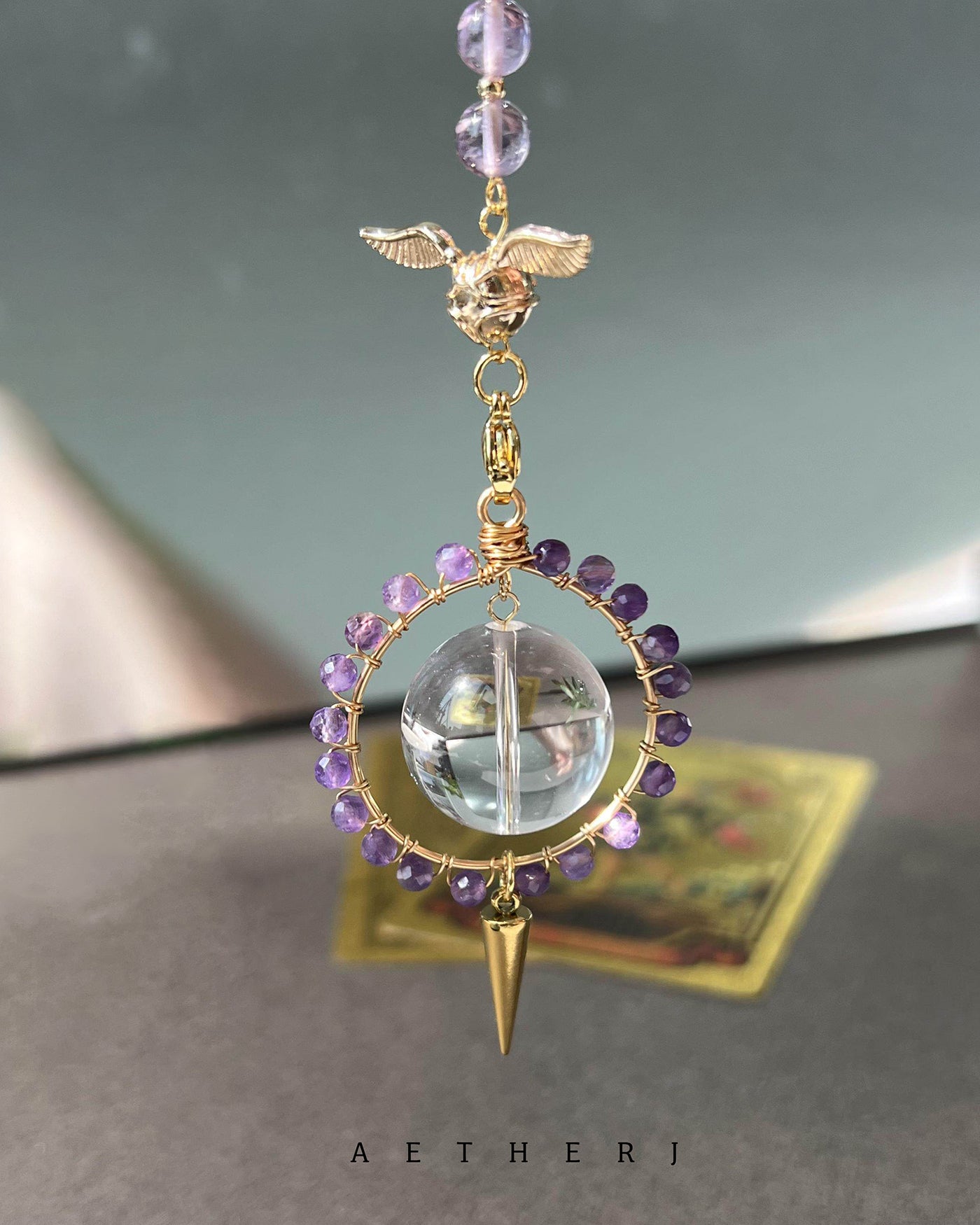 Clear Quartz & Amethyst Pendulum for Frequency Alignment, Intuition & Spiritual Protection