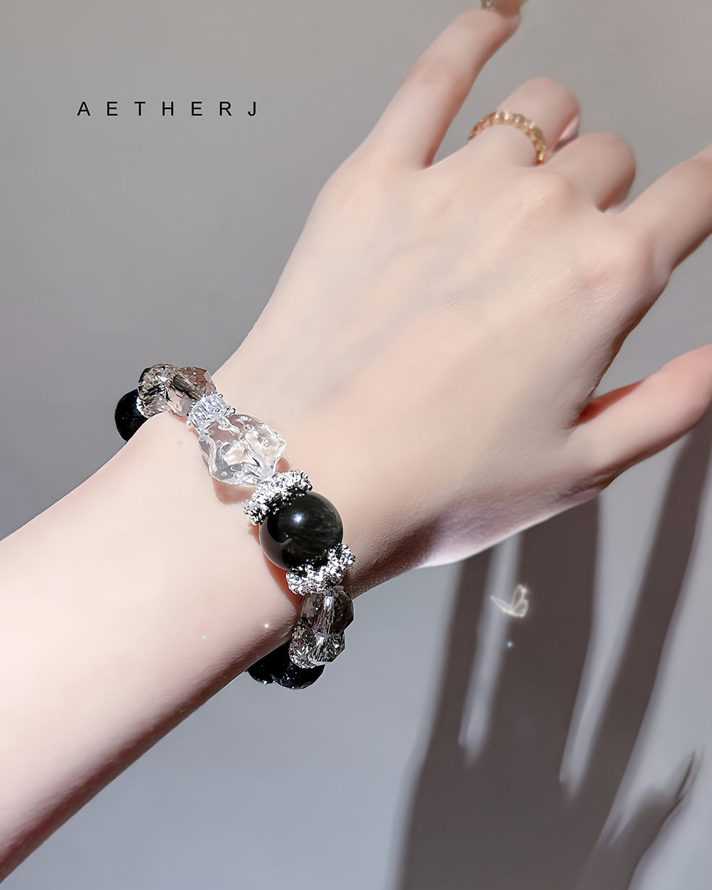 Spinel and silver obsidian bracelet for night protection, grounding, energy cleansing, and Aetherj