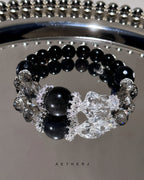 Spinel and silver obsidian bracelet for night protection, grounding, energy cleansing, and Aetherj