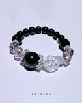Spinel and silver obsidian bracelet for night protection, grounding, energy cleansing, and Aetherj