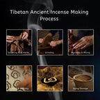 Step-by-step process of Tibetan ancient incense making with smoke effect.