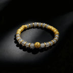 Gray agate fortune bracelet with gold-accented beads, natural stone jewelry for wealth, prosperity, stability, and balance, spiritual bracelet for men and women