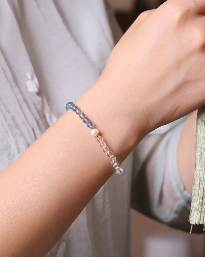 White Crystal & Aquamarine Bracelet for Clarity, Calm & Everyday Elegance