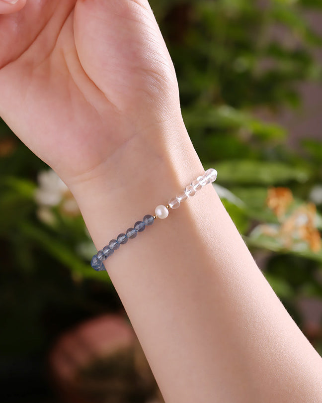 White Crystal & Aquamarine Bracelet for Clarity, Calm & Everyday Elegance