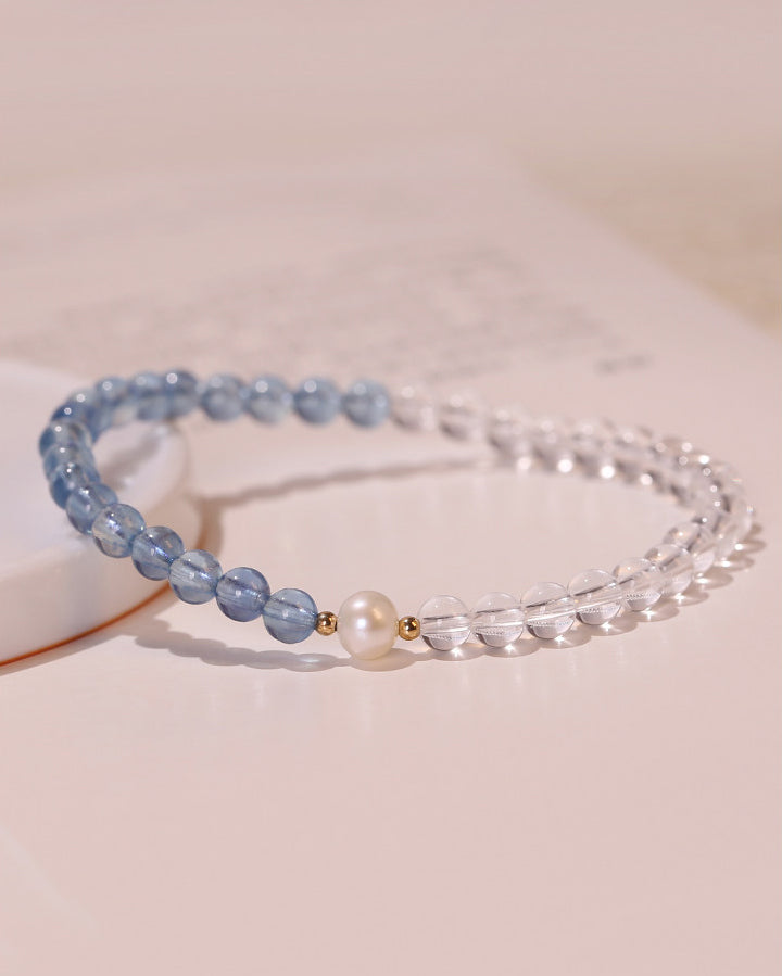 White Crystal & Aquamarine Bracelet for Clarity, Calm & Everyday Elegance
