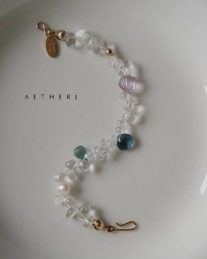 White crystal and colorful gem bracelet for romance, calm, and daily elegance