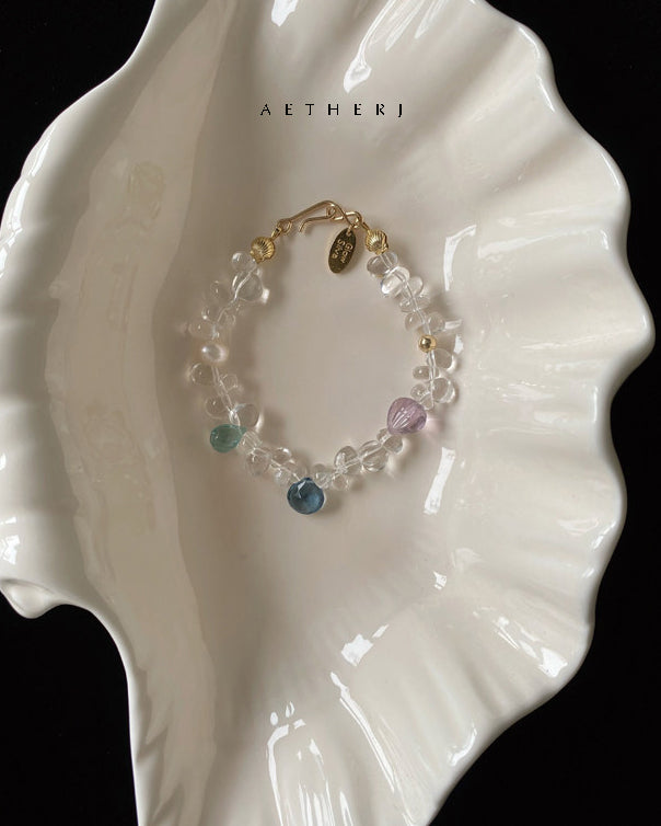 White crystal and colorful gem bracelet for romance, calm, and daily elegance