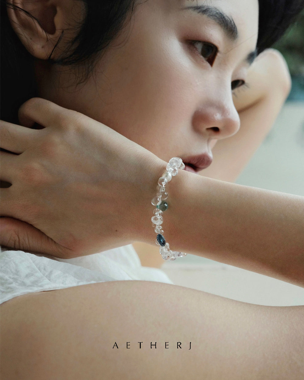 White crystal and colorful gem bracelet for romance, calm, and daily elegance