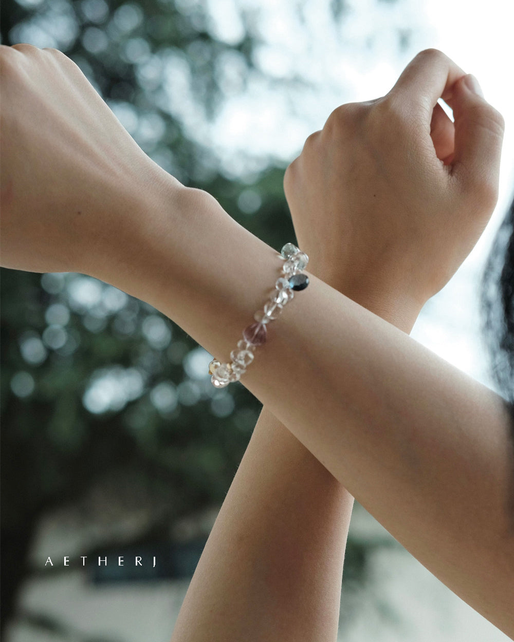 White crystal and colorful gem bracelet for romance, calm, and daily elegance