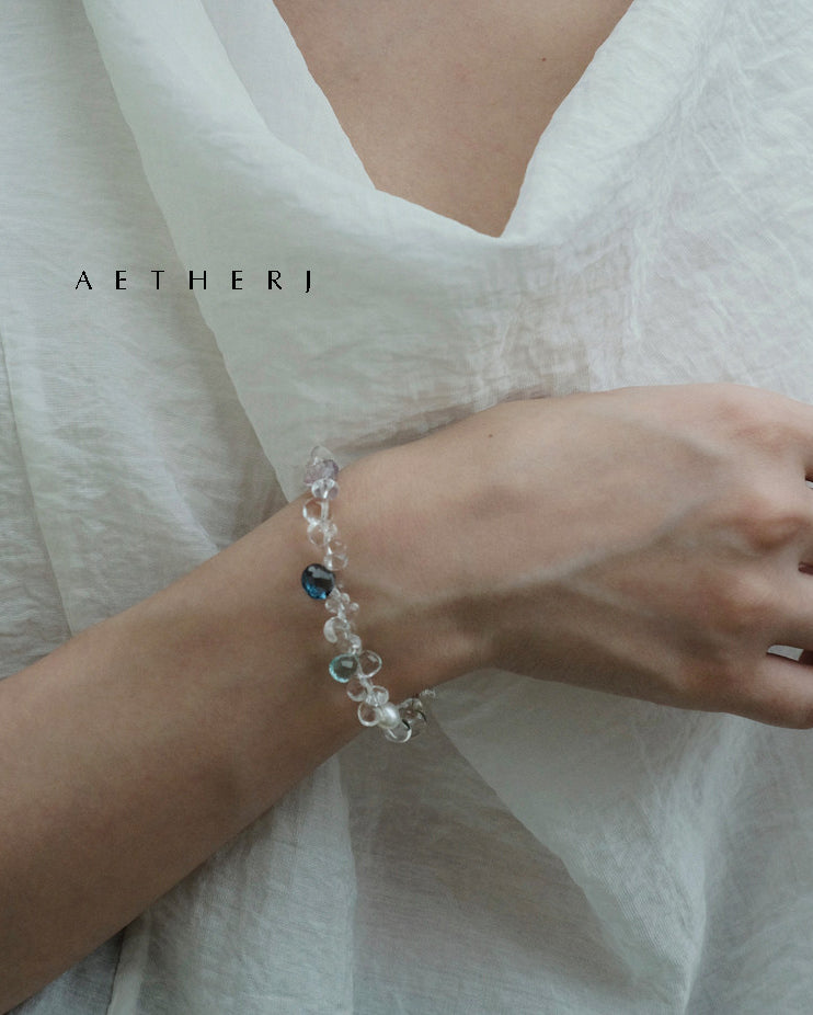 White crystal and colorful gem bracelet for romance, calm, and daily elegance
