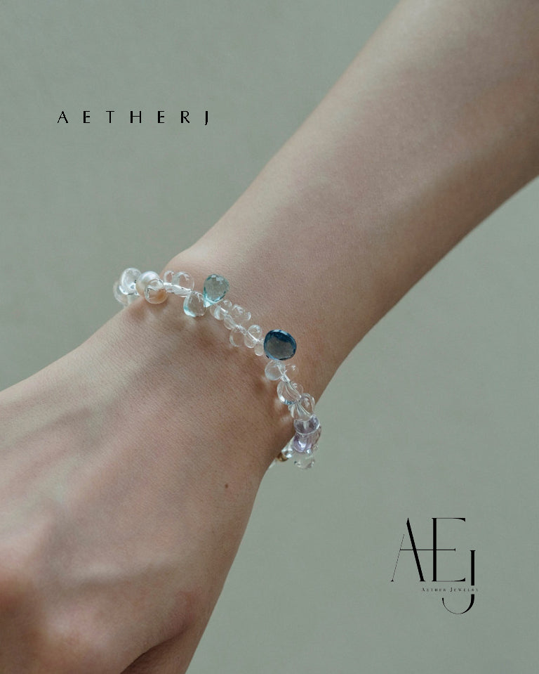 White crystal and colorful gem bracelet for romance, calm, and daily elegance
