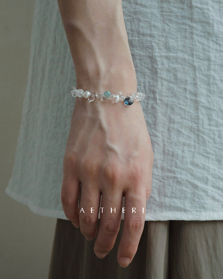 White crystal and colorful gem bracelet for romance, calm, and daily elegance