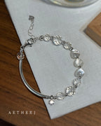 White Crystal & Mother-of-Pearl Heart Bracelet for Love, Clarity & Everyday Elegance