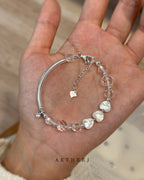 White Crystal & Mother-of-Pearl Heart Bracelet for Love, Clarity & Everyday Elegance