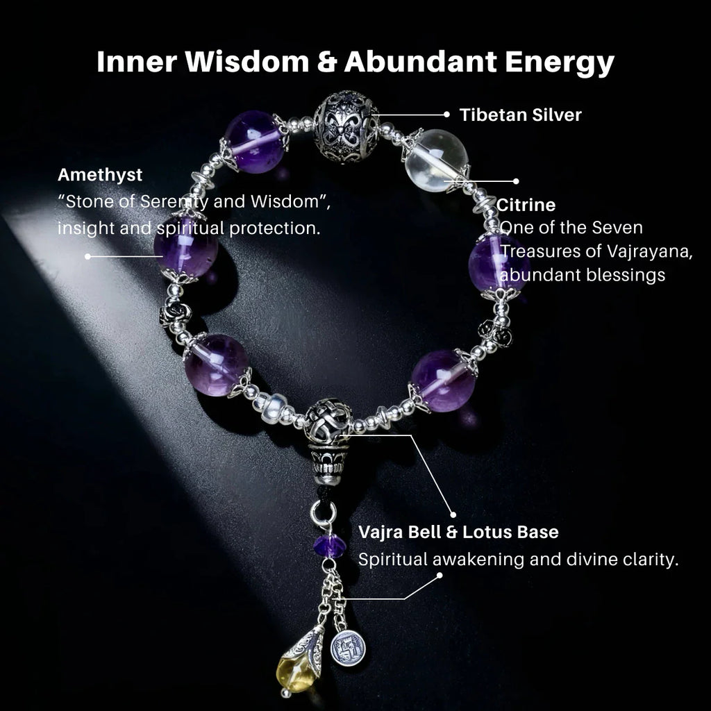 Wisdom & Abundance – Vajra Bell Amethyst & Citrine Bracelet