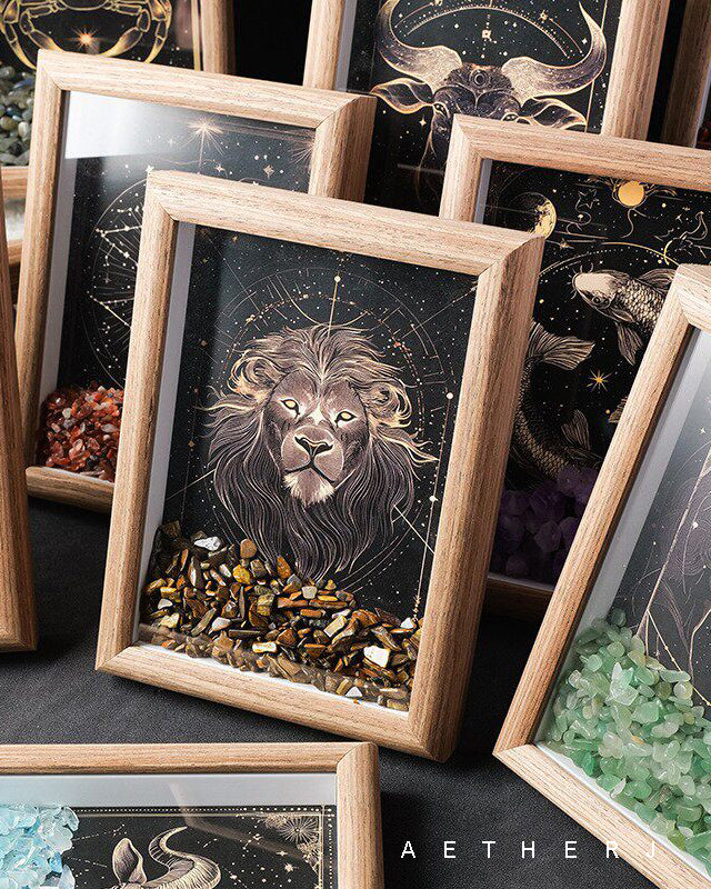 Zodiac Crystal Chip Shadow Box for Healing, Cleansing & Home Decor