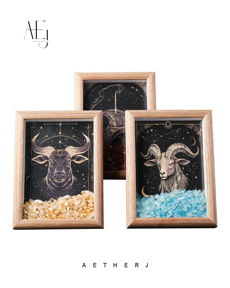 Zodiac Crystal Chip Shadow Box for Healing, Cleansing & Home Decor