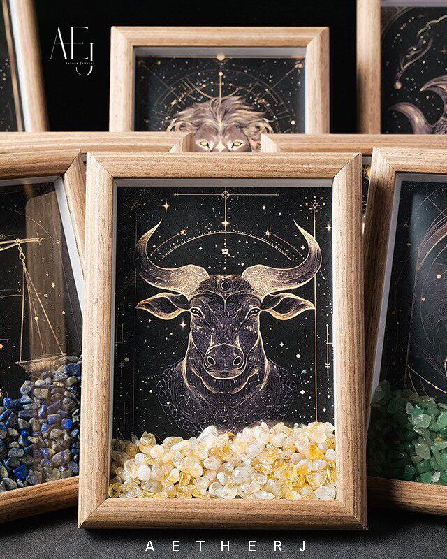 Zodiac Crystal Chip Shadow Box for Healing, Cleansing & Home Decor