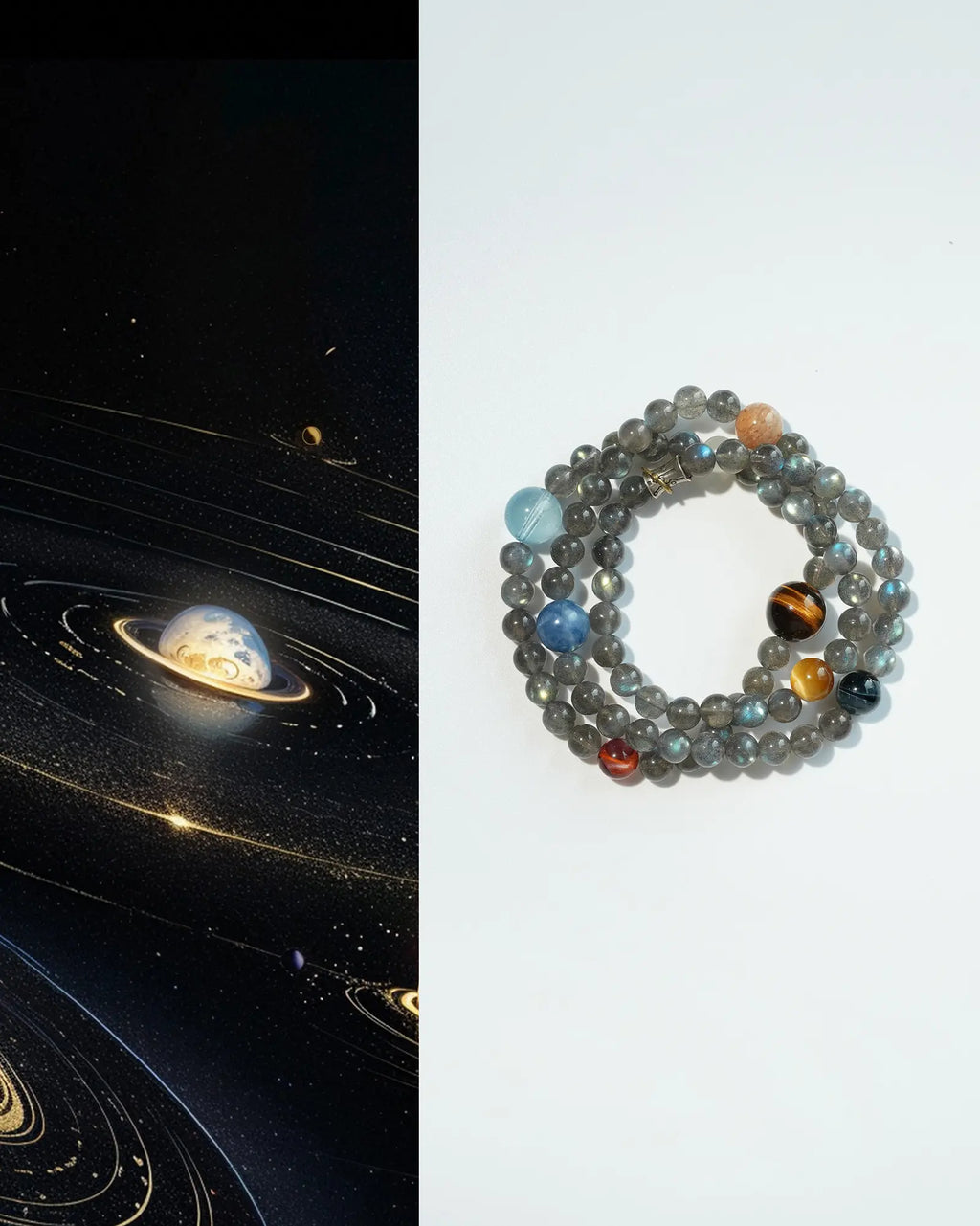 Gray Moonstone Multi-Strand Bracelet | Energy Balance & Grounding Mala