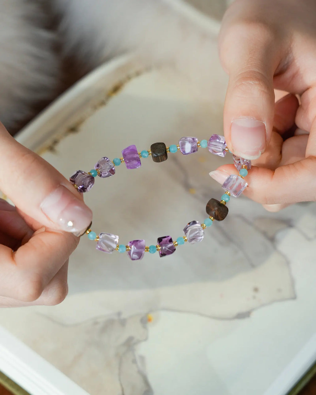 Amethyst Agarwood Amazonite Bracelet｜3-in-1 Energy for Clarity & Calm