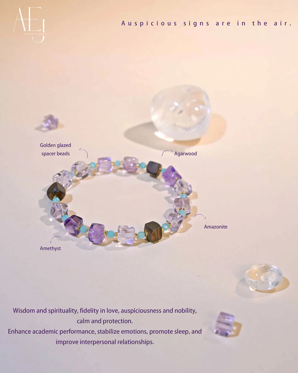 Amethyst Agarwood Amazonite Bracelet｜3-in-1 Energy for Clarity & Calm