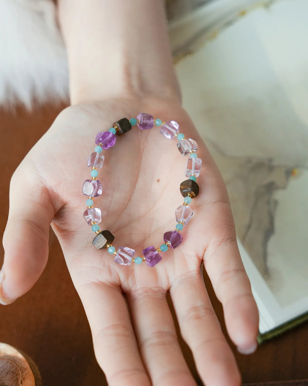 Amethyst Agarwood Amazonite Bracelet｜3-in-1 Energy for Clarity & Calm
